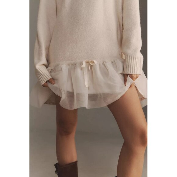 NWT Size MP -Anthro Long-Sleeve Turtleneck Tulle Twofer Mini Dress (NWT US$ 228) - Picture 6 of 16